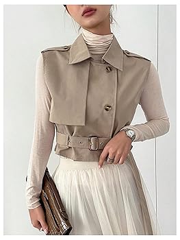 Amazon.com: WDIRARA Women's Sleeveless Cropped Trench Coat